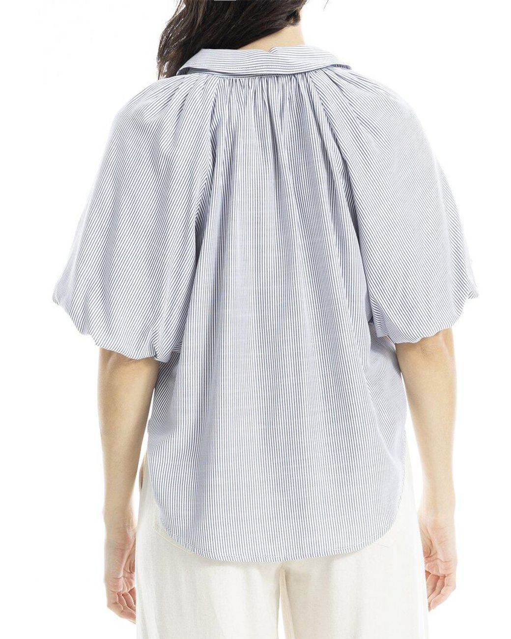 Max Studio Blue Bubble Sleeve Button Front Shirt