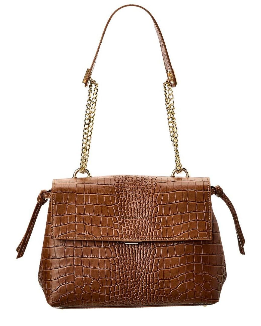 Italian Leather Top Handle Crocembossed Shoulder Bag in Brown Lyst