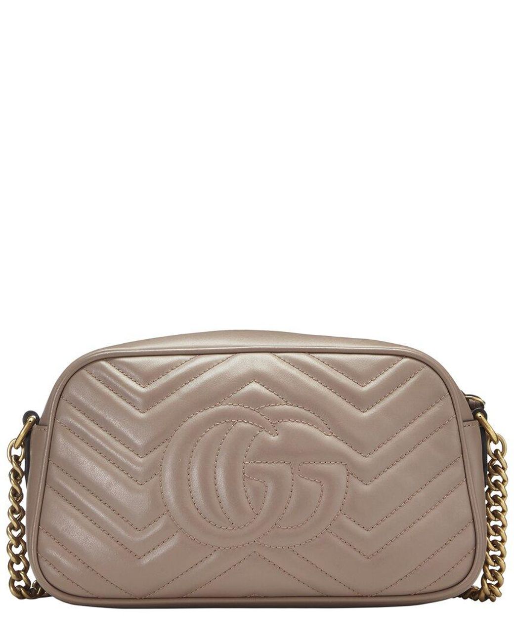 Gucci Gray Leather Gg Marmont Crossbody Bag Small (Authentic Pre-Loved)
