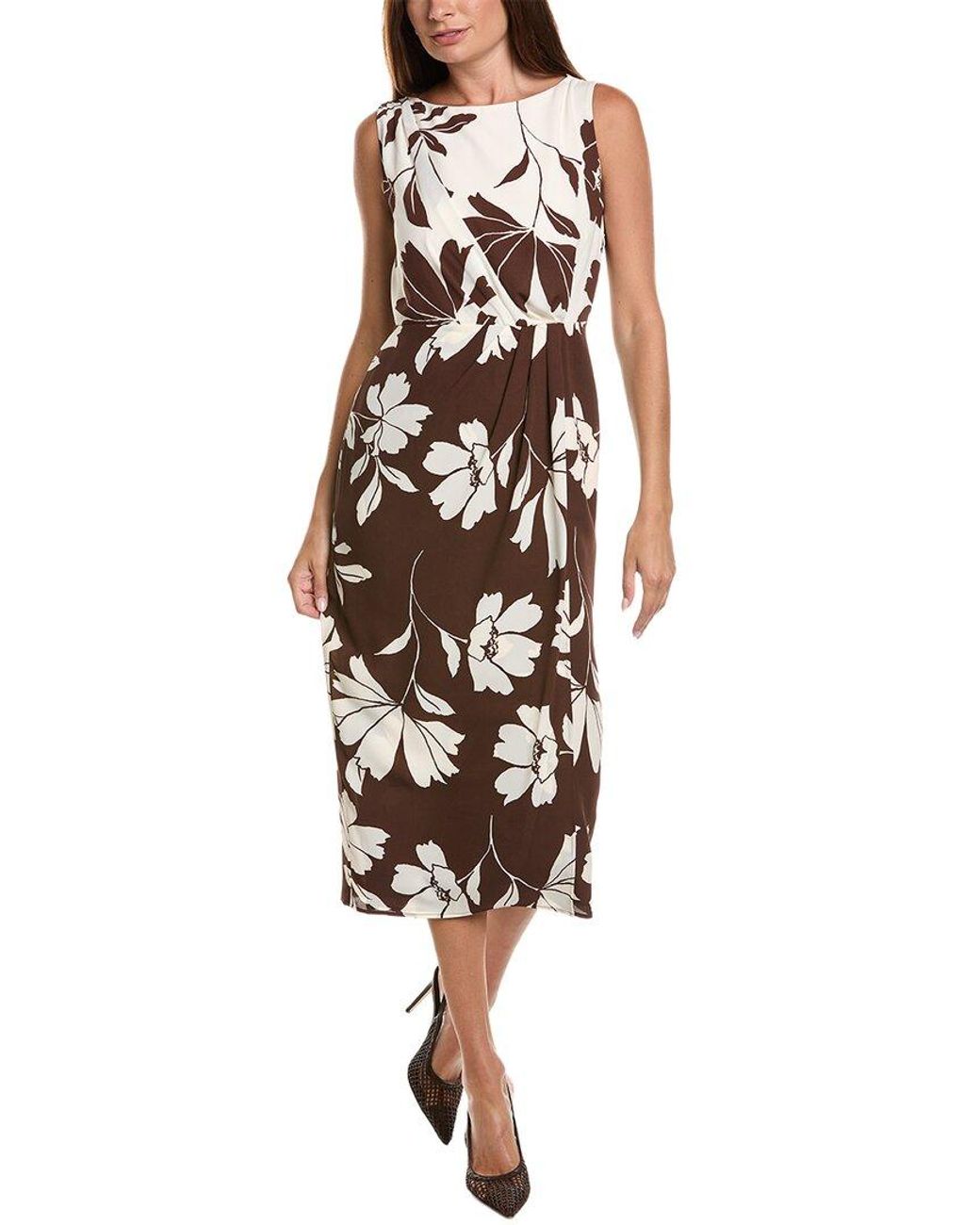 Anne Klein Brown Draped Midi Dress