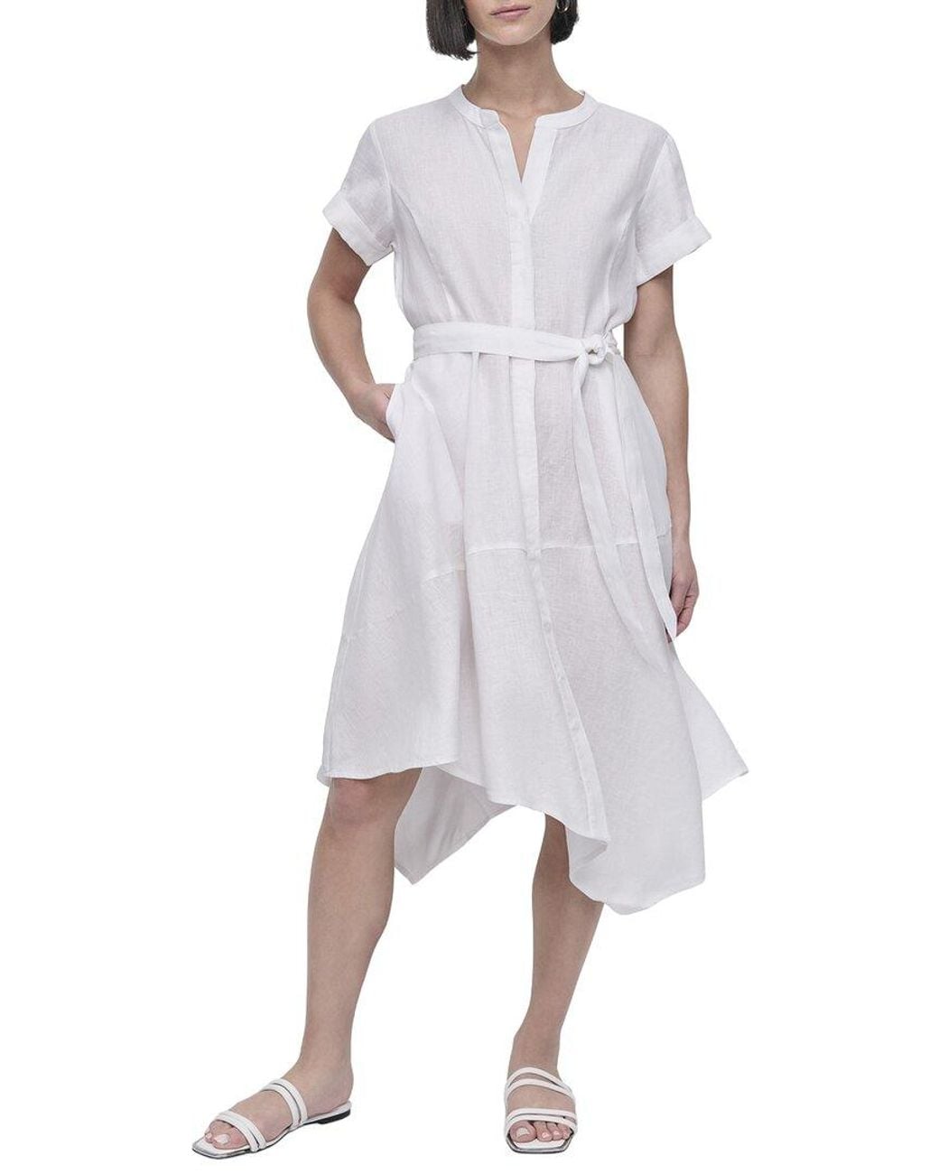 DKNY Gray Linen Wrap Dress
