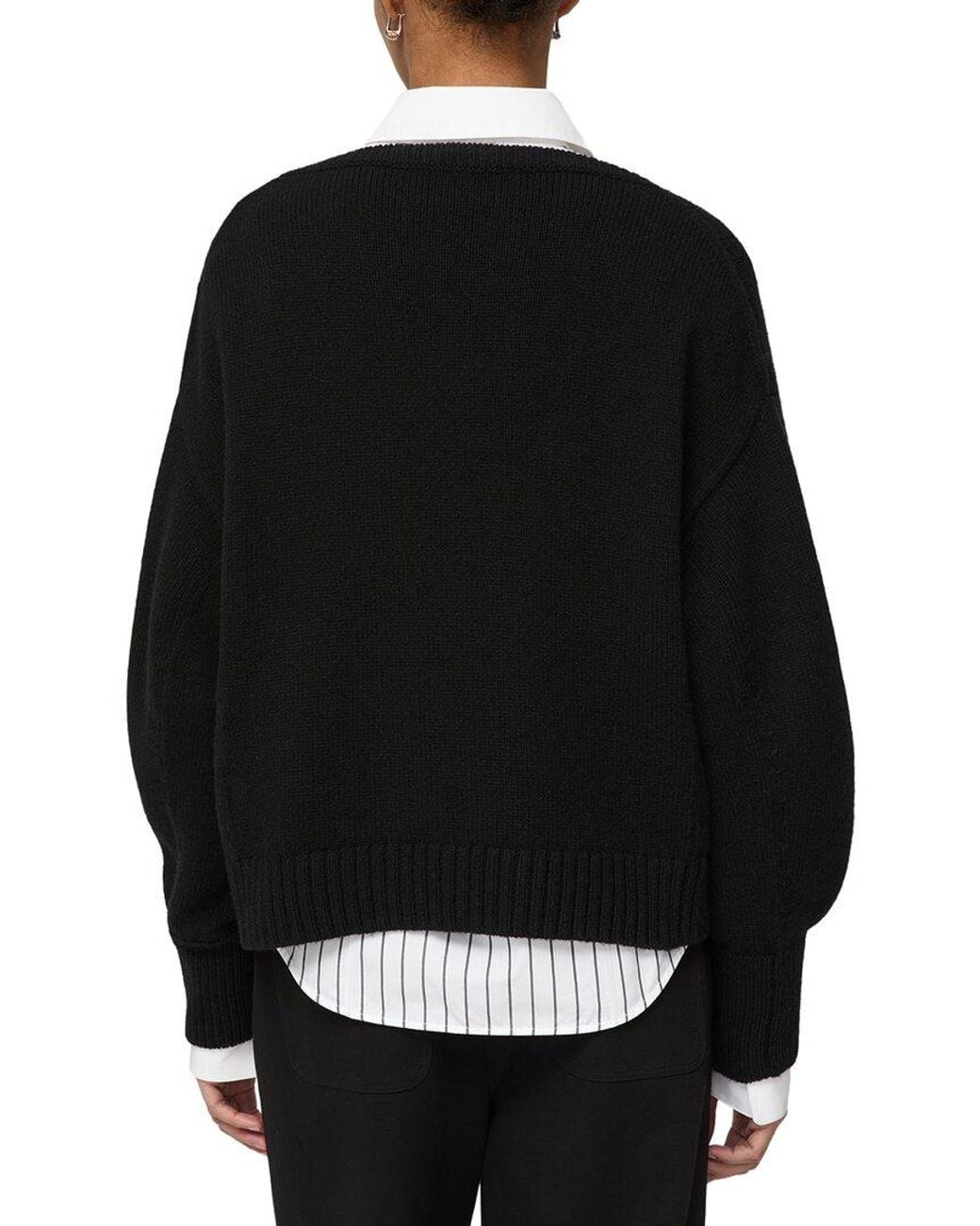 Lafayette 148 New York Black Bateau Neck Dolman Wool & Cashmere-Blend Sweater