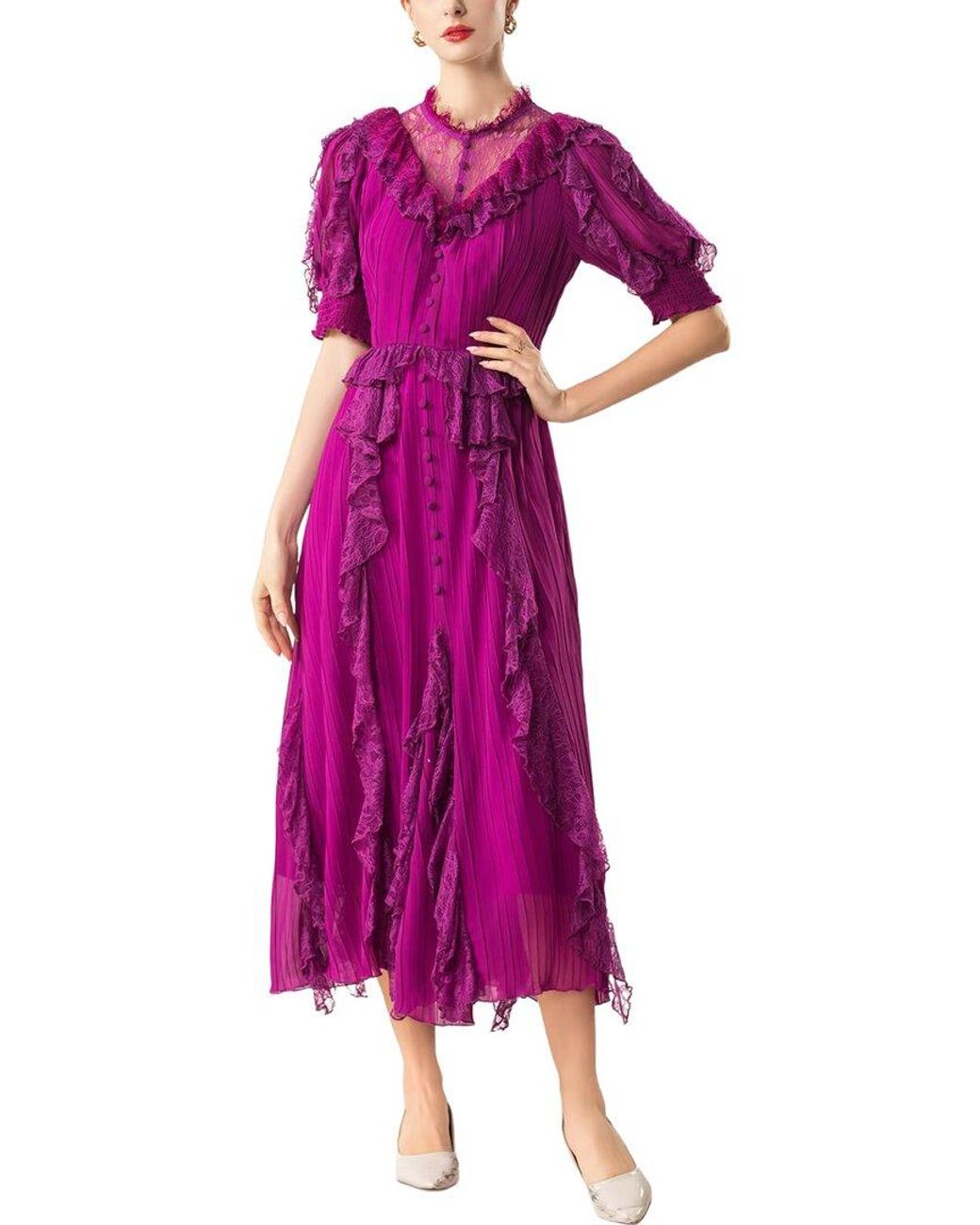 BURRYCO Purple Short Sleeve Midi Dress