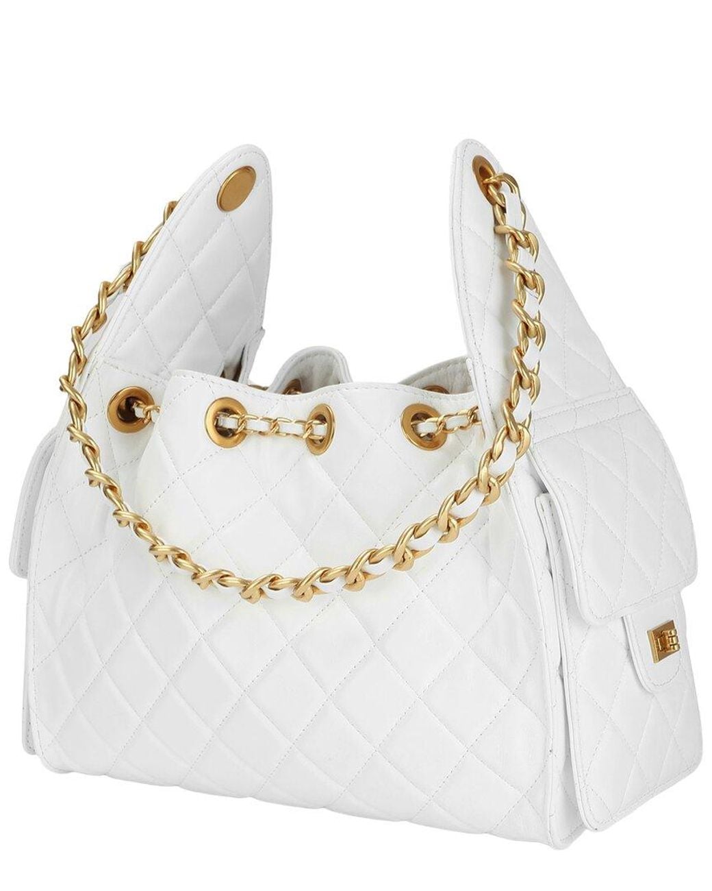 Tiffany & Fred Paris White Quilted Leather Shoulder Bag