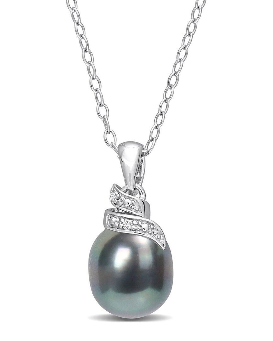 Rina Limor Blue Silver 0.01 Ct. Tw. Diamond 8-9mm Pearl Pendant Necklace