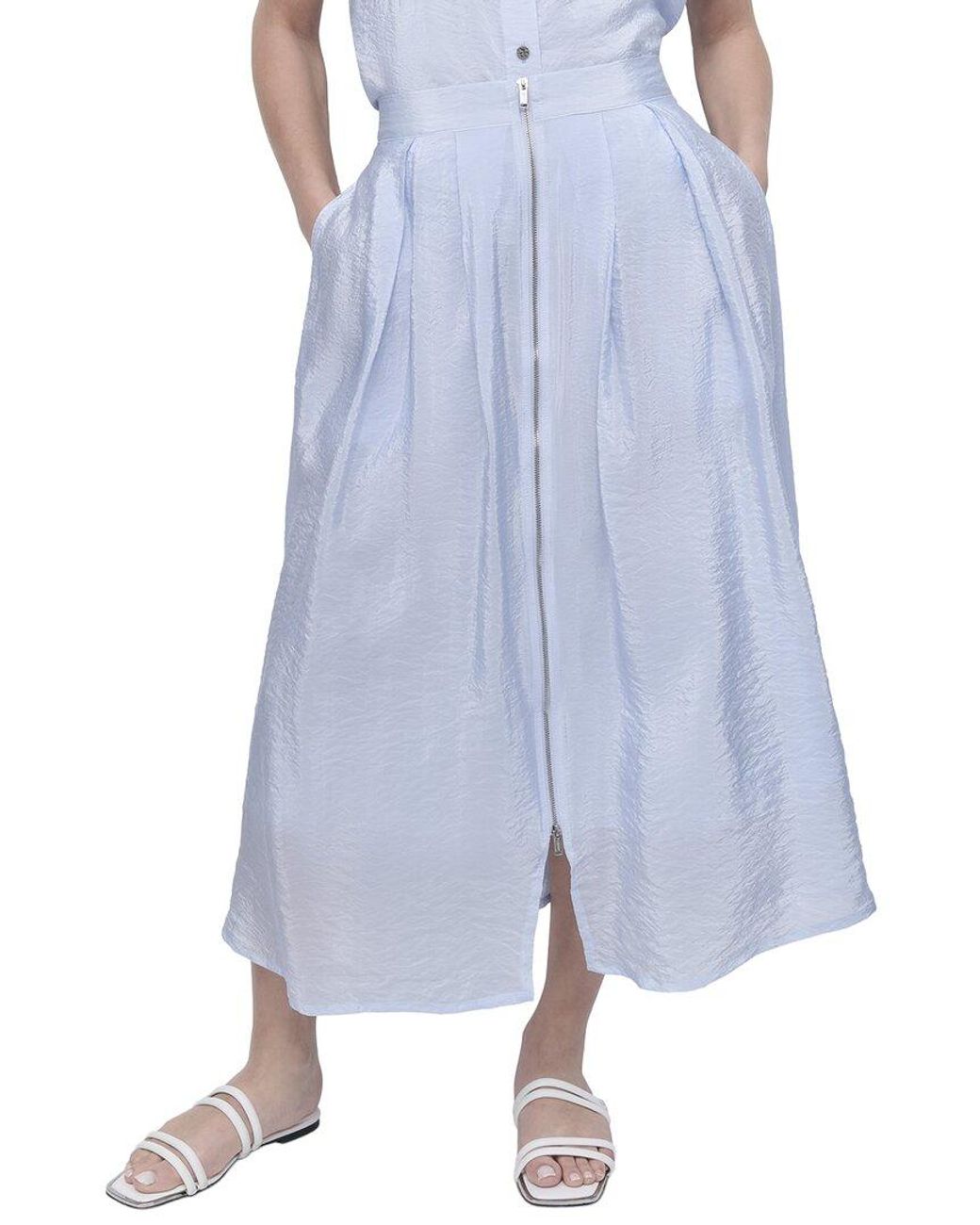 DKNY Blue Tech Poplin Zip Front Skirt