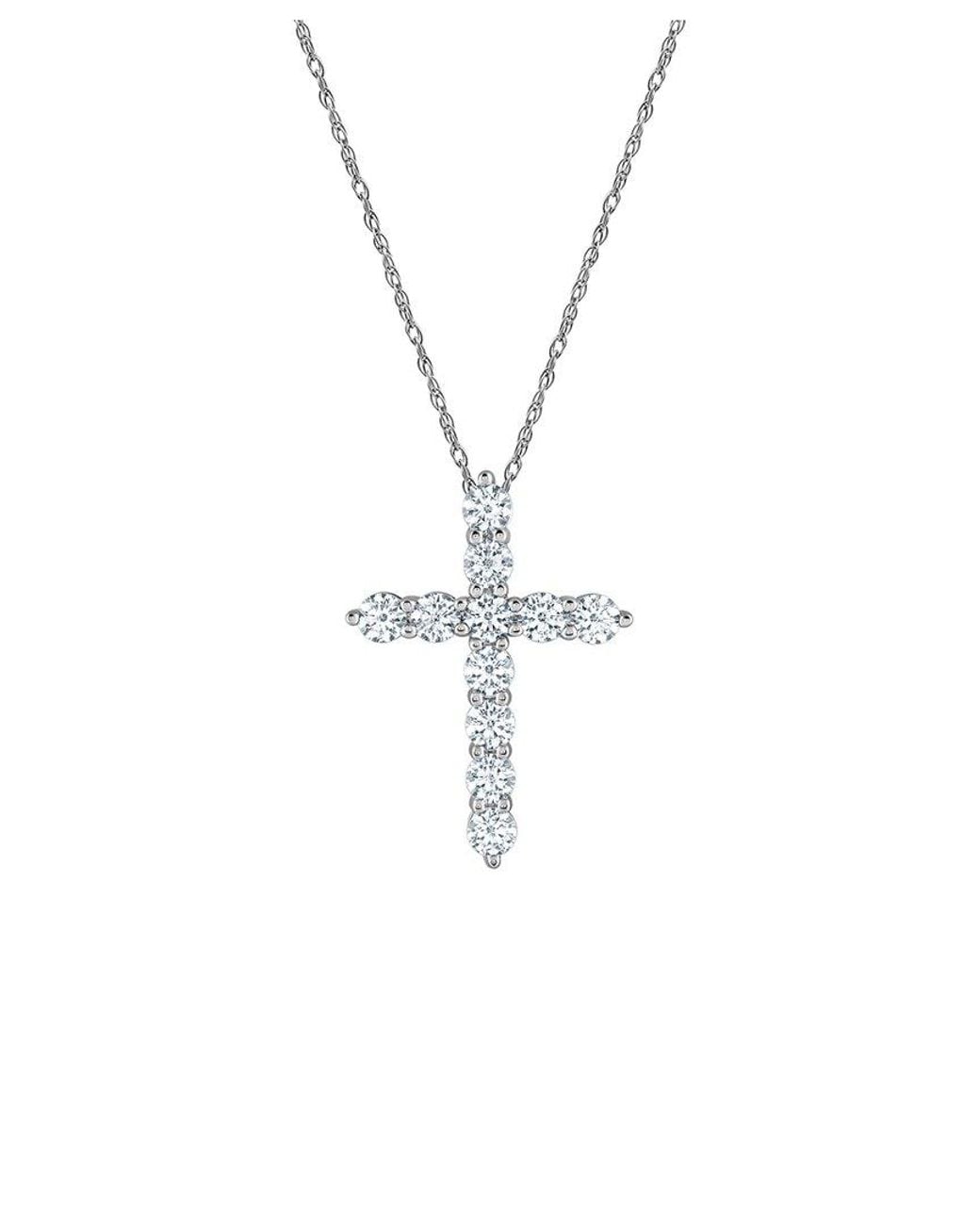 Lab Grown Diamonds Metallic 14K 1.00 Ct. Tw. Lab-Grown Diamond Cross Pendant