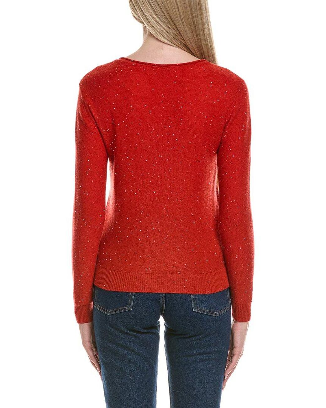 Sofiacashmere Red Sequin Deep V Wool & Cashmere-Blend Sweater