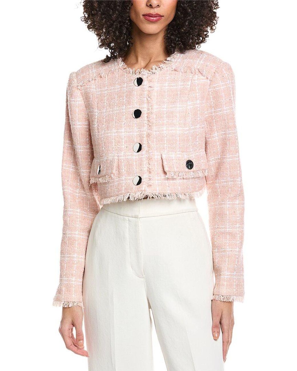 Toccin Pink Lainey Crew Neck Cropped Tweed Jacket