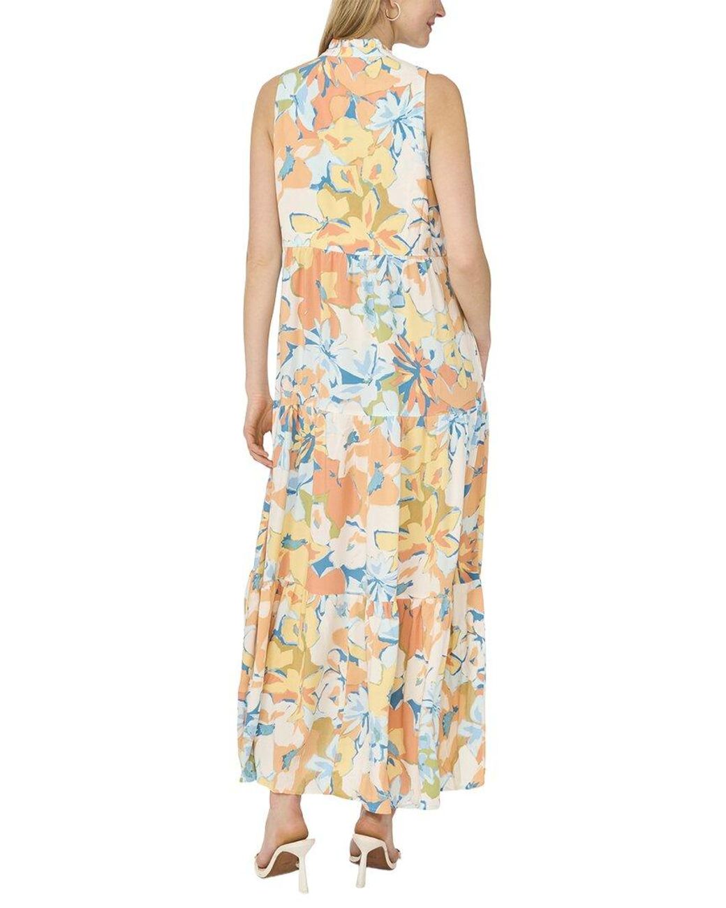 Vince Camuto Metallic V Neck Sleeveless Maxi Tier Dress