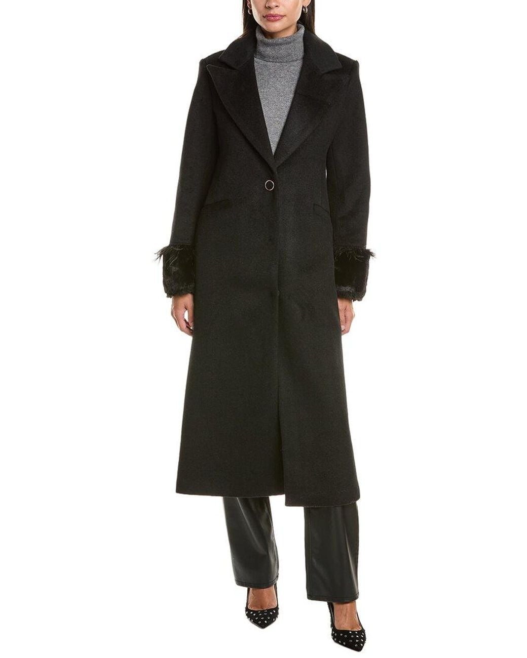 Cece Black Feather Cuff Maxi Coat