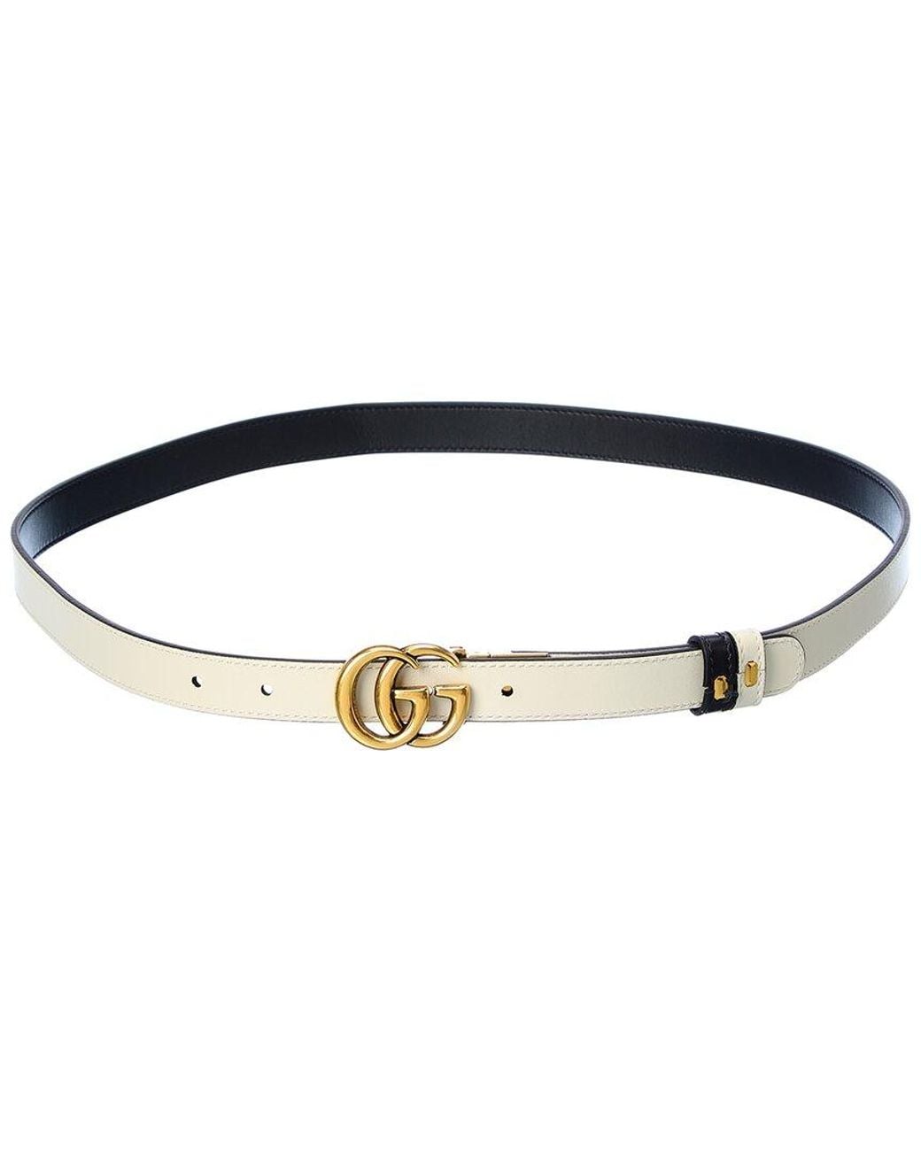 Gucci White GG Marmont Thin Reversible Leather Belt