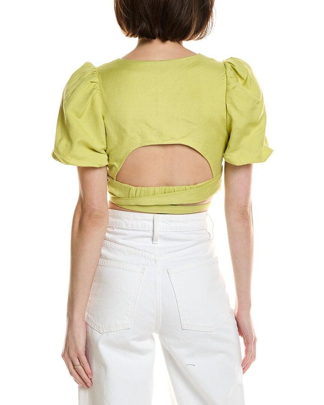 Astr Yellow Nuria Linen-Blend Top