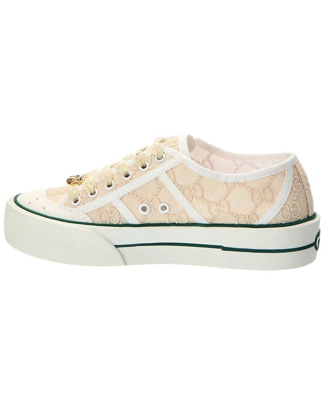 Gucci White GG Lace Up Embroidered Canvas Sneaker