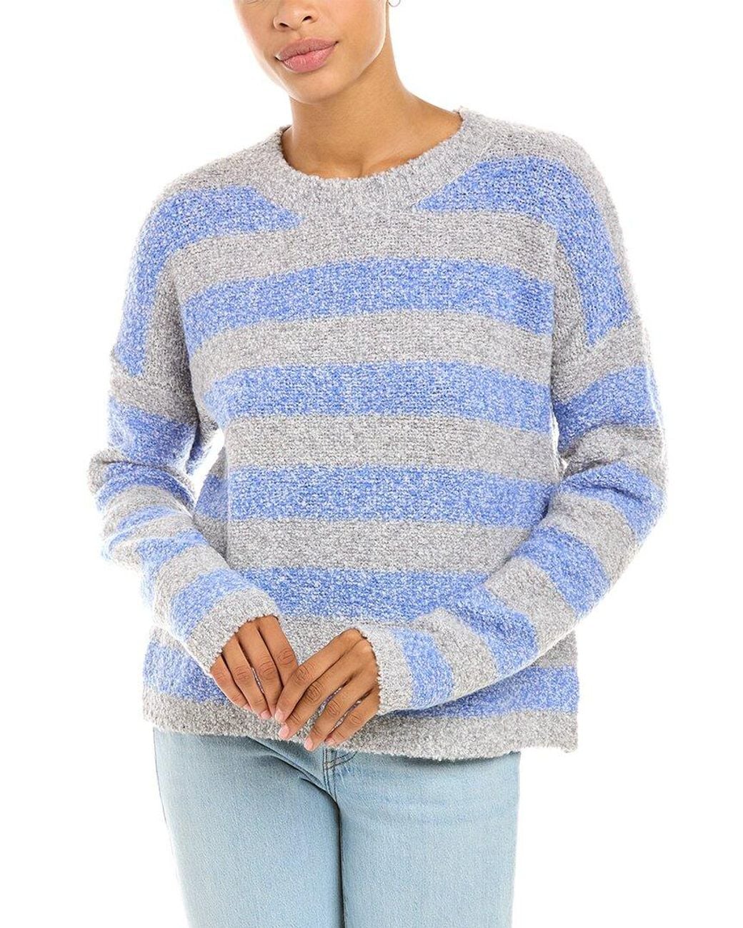 Autumn Cashmere Blue Boucle Striped Wool & Cashmere-Blend Sweater