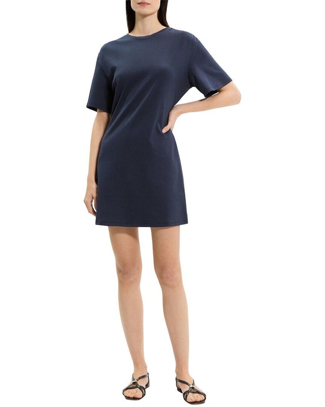 Theory Blue Gathered Shoulder Dress