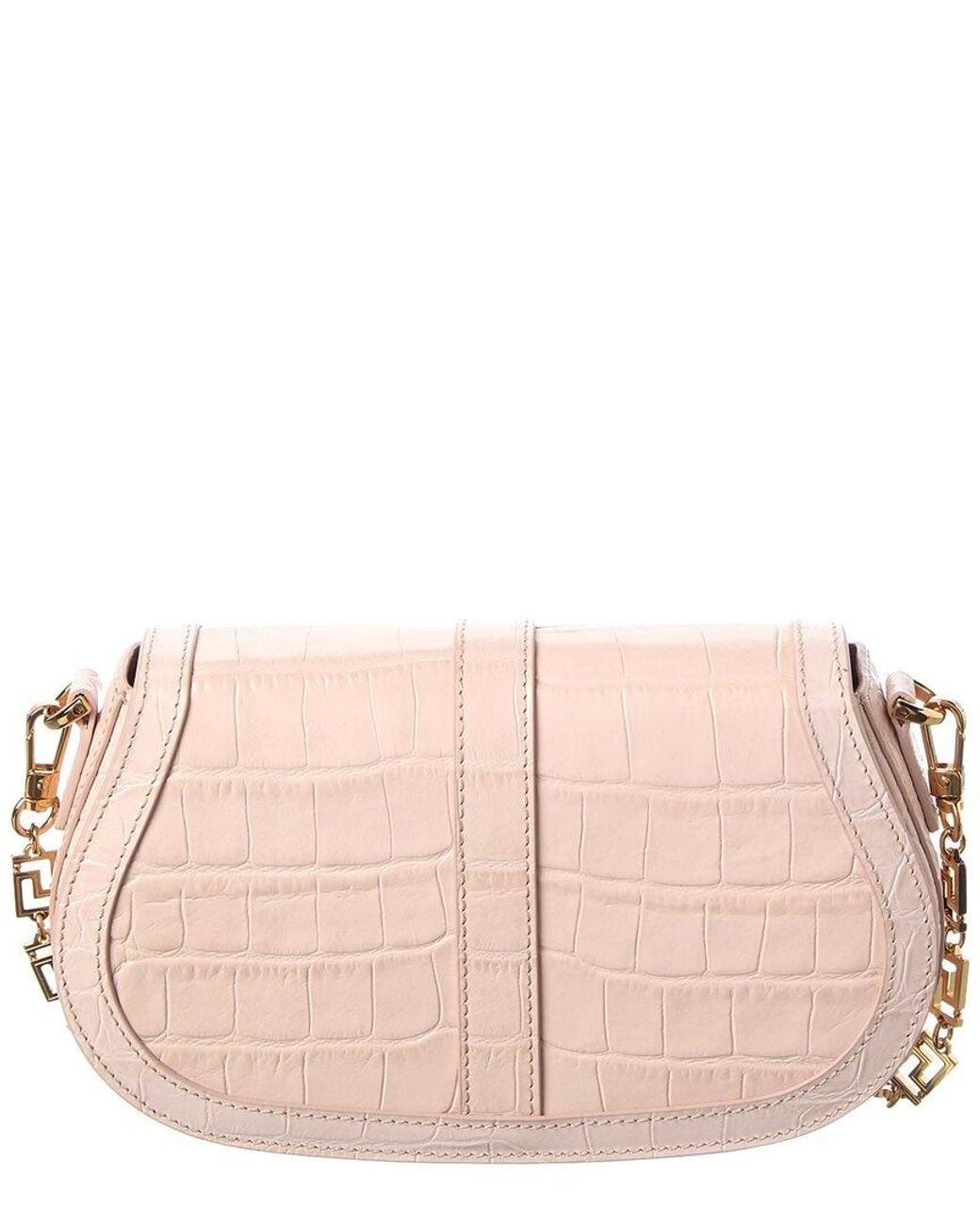 Versace Pink Medusa Croc-Embossed Leather Shoulder Bag