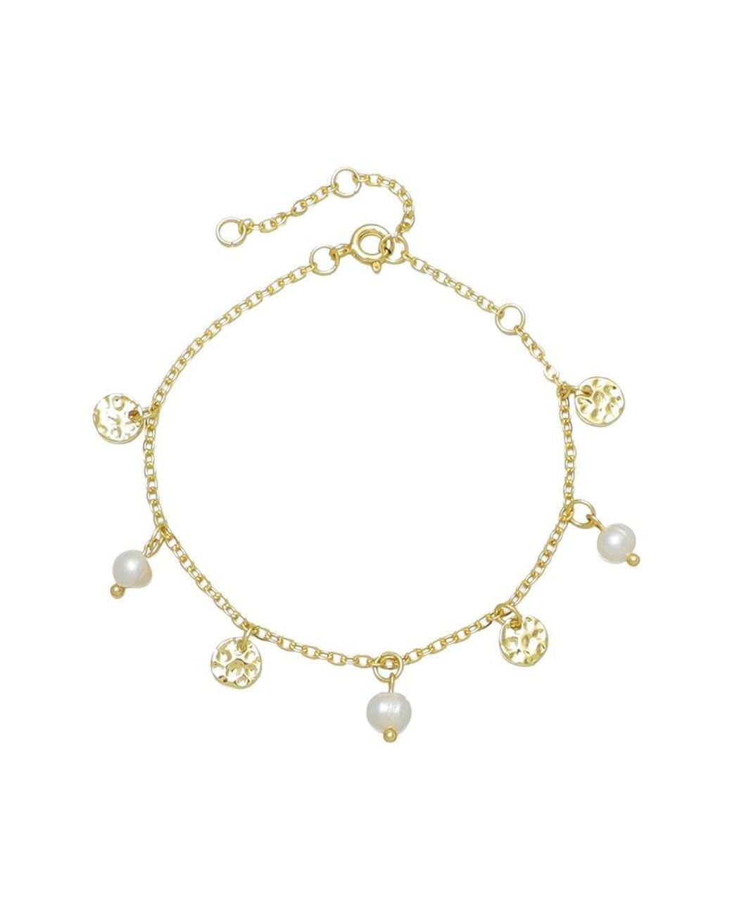 Adornia Metallic 14K Plated Freshwater Pearl And Coin Charm Bracelet