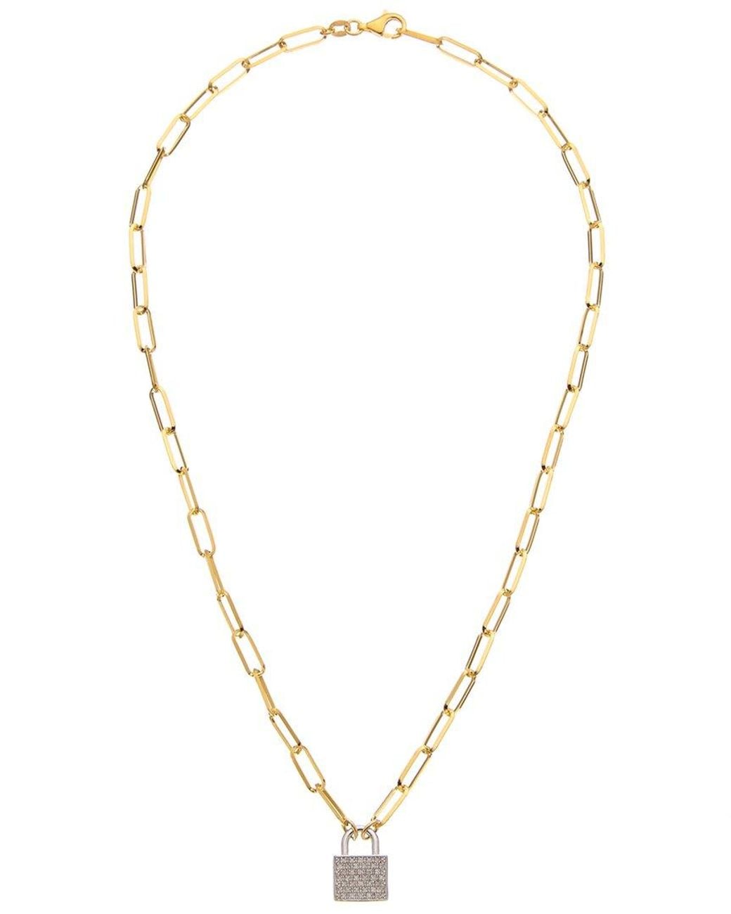 Meshmerise Metallic 18k Over Silver 0.25 Ct. Tw. Diamond Padlock Necklace