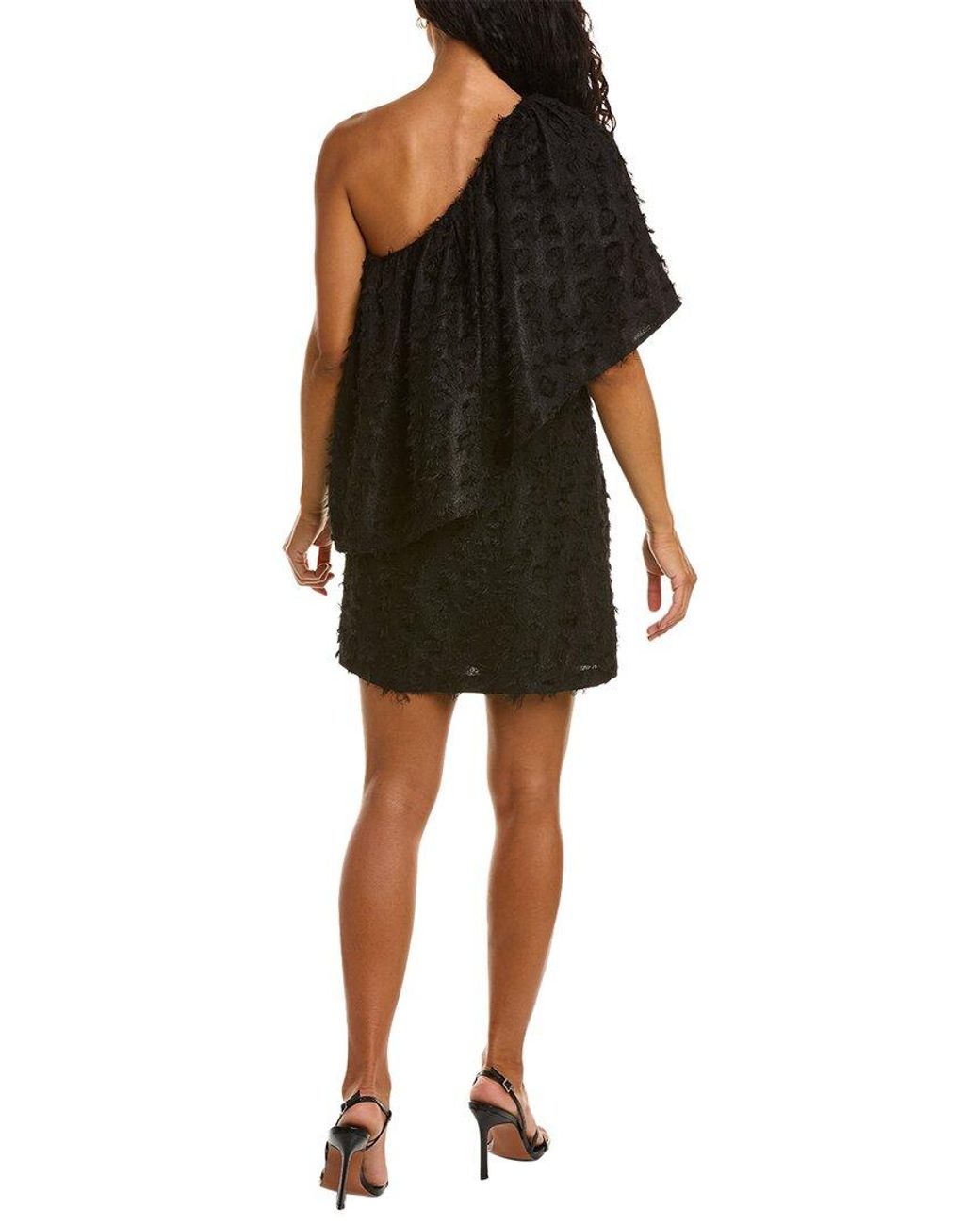 Zac Posen Black Draped One-Shoulder Fringe Mini Dress