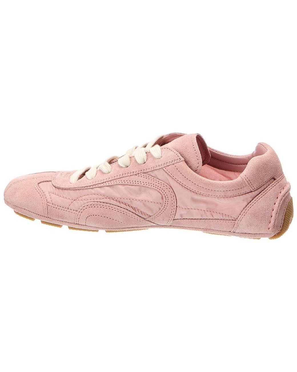 Prada Pink Logo Suede & Nylon Sneaker