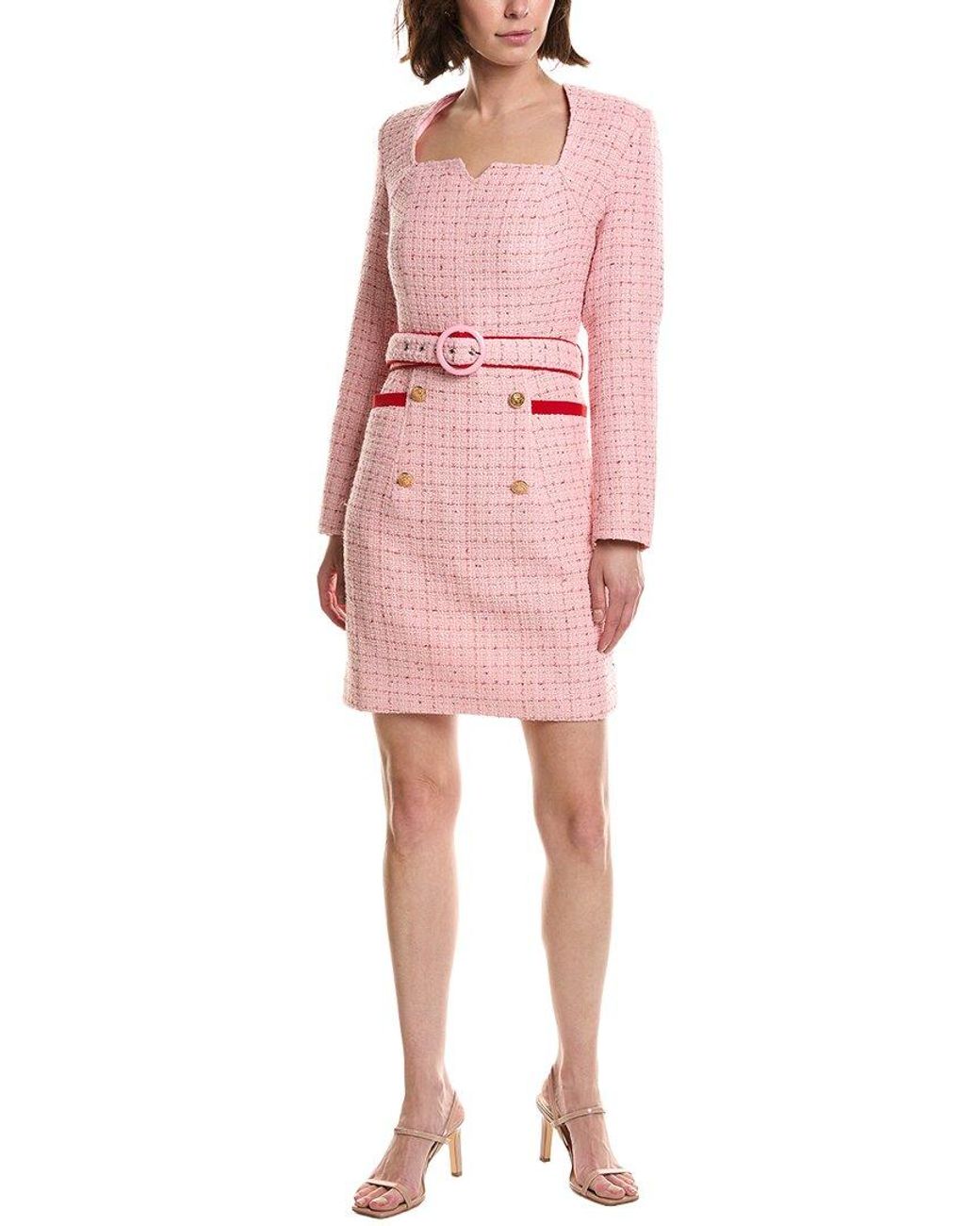 Pascale La Mode Pink Belted Tweed Sheath Dress