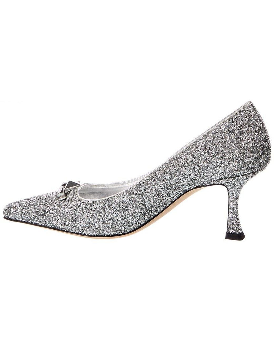 Jimmy Choo White Ryker 70 Glitter Pump