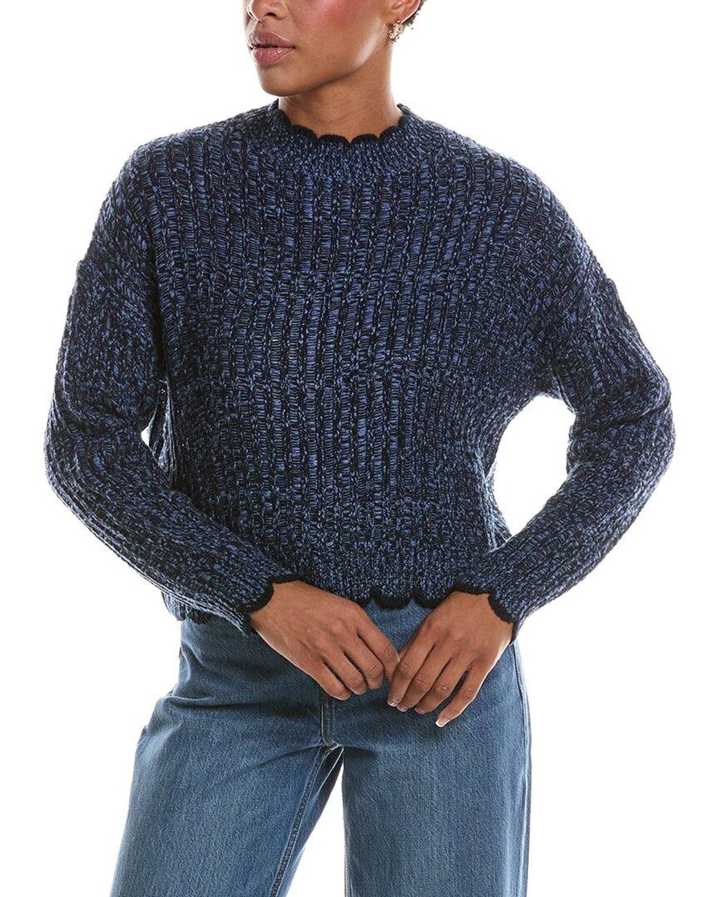 Autumn Cashmere Blue Tipped Ladder Stitch Crewneck Sweater