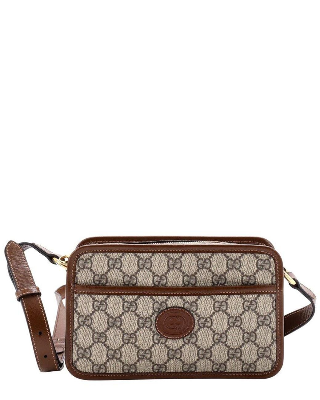 Gucci Brown GG Coated Canvas Interlocking G Patch Camera Bag Mini (authentic Pre-loved)