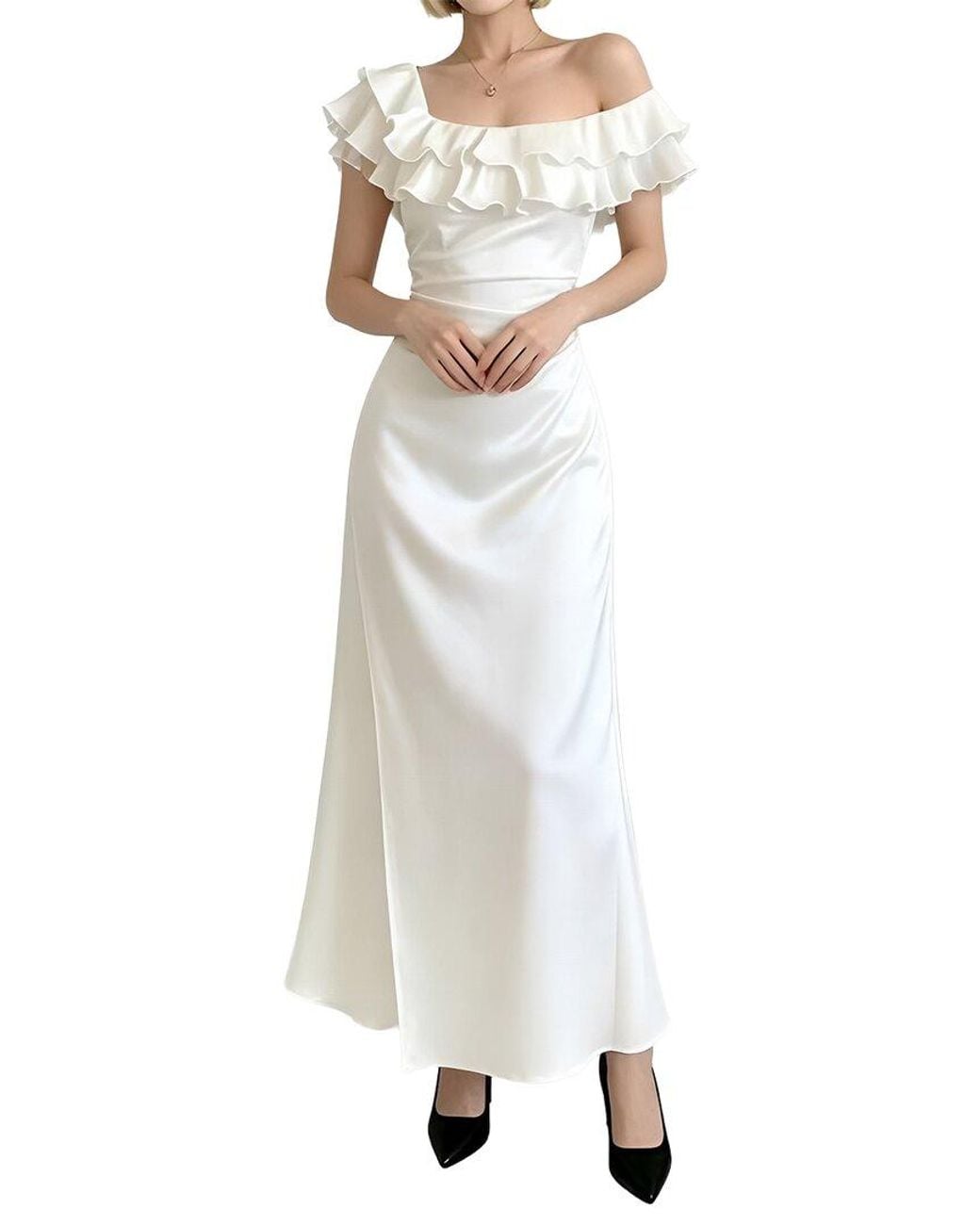 Linda Charm White Cap Sleeve Maxi Dress