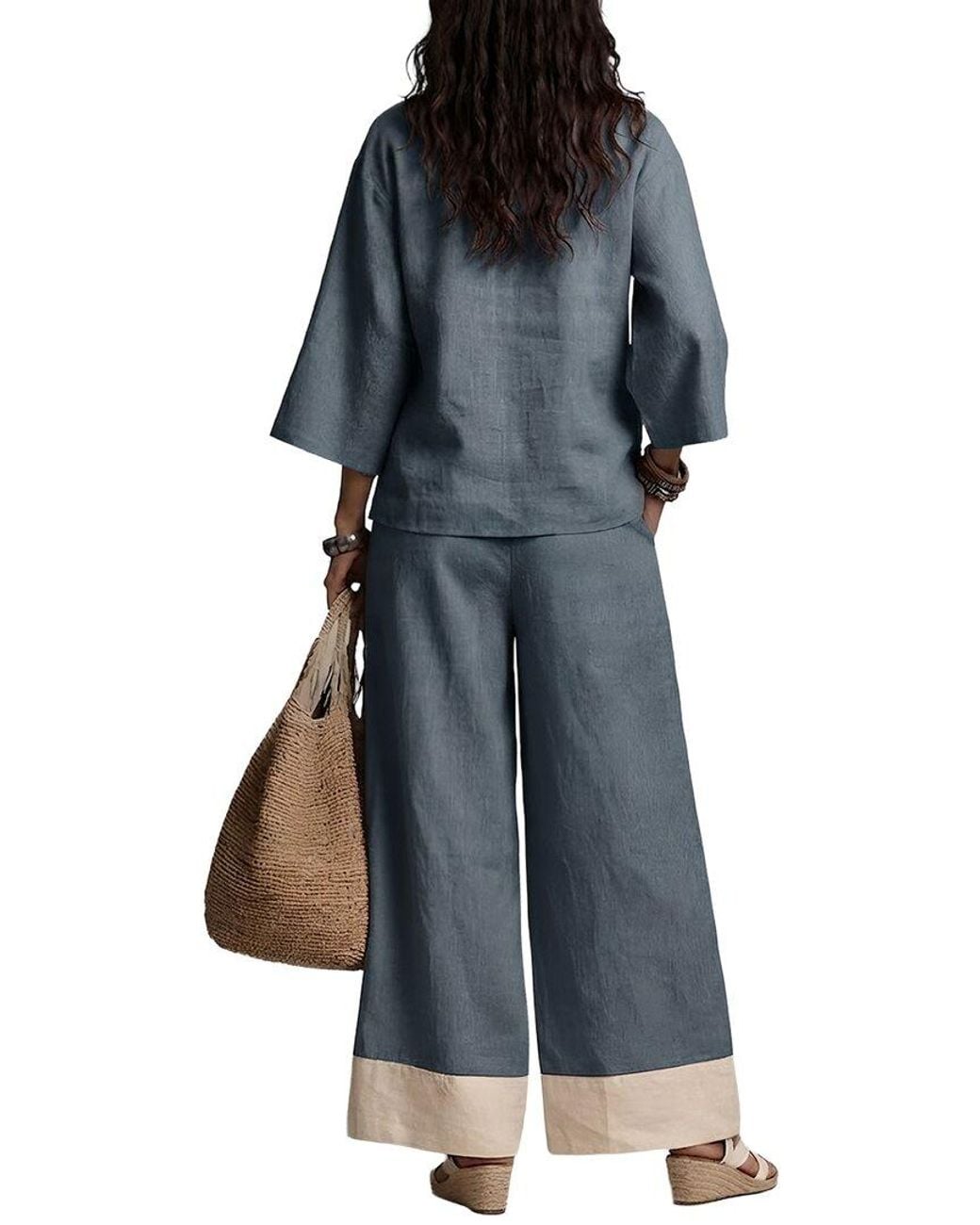 Olivia Taylor Blue 2Pc Blouse & Pant Set