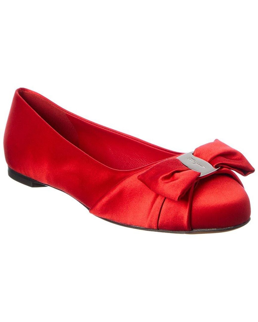 Ferragamo Red Varina Satin Ballerina Flat