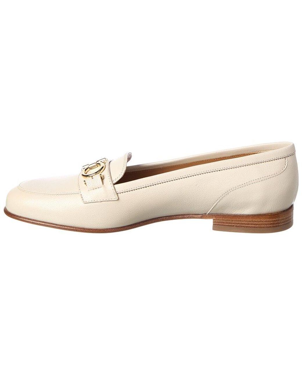 Ferragamo White Gancini Leather Loafer