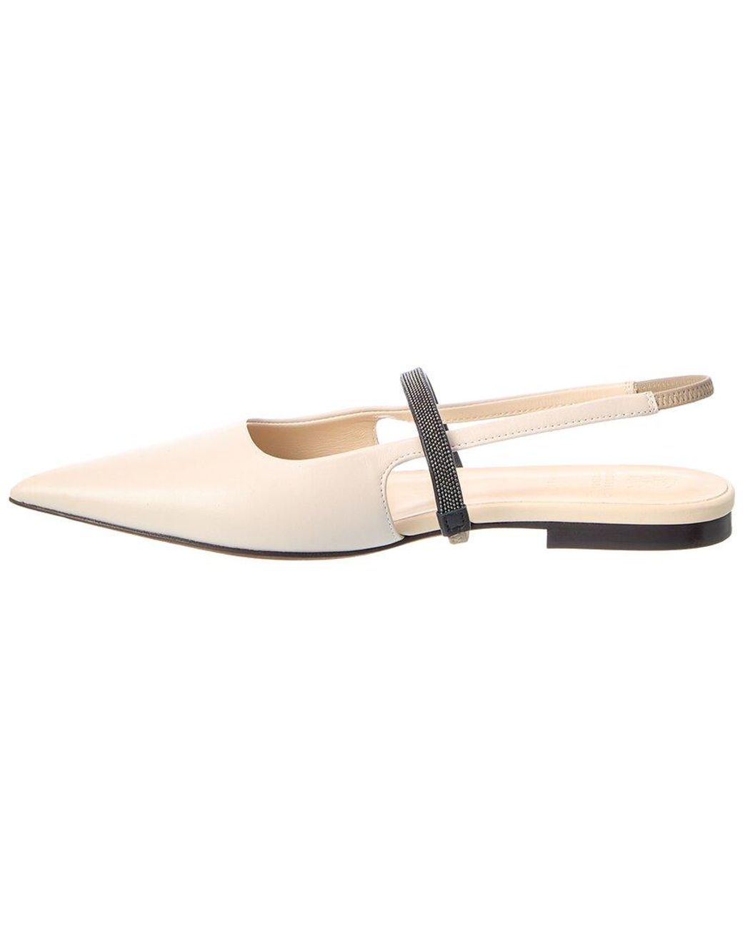 Brunello Cucinelli White Leather Slingback Flat