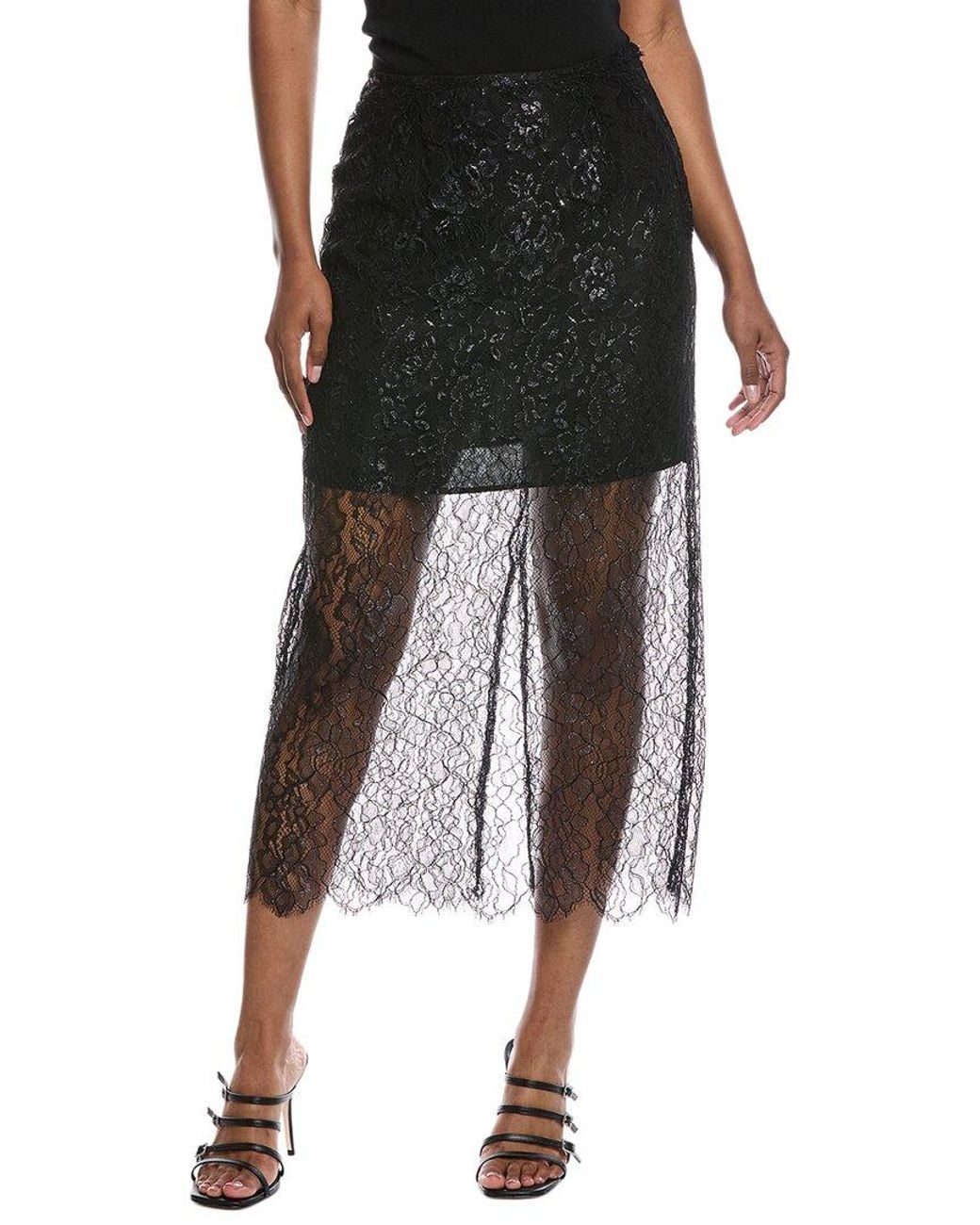Cece Black Lace Midi Skirt