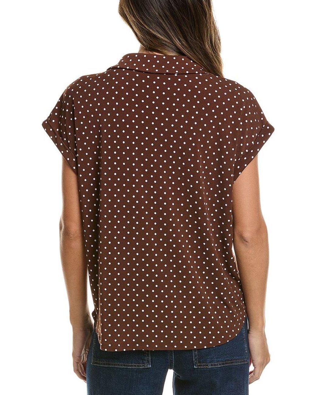 Adrianna Papell Brown Printed Open V Collar Knit Moss Crepe Top