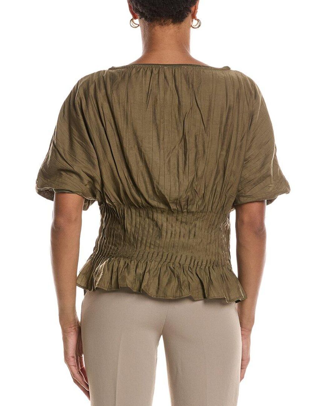 Estellina Brown Pleated Top