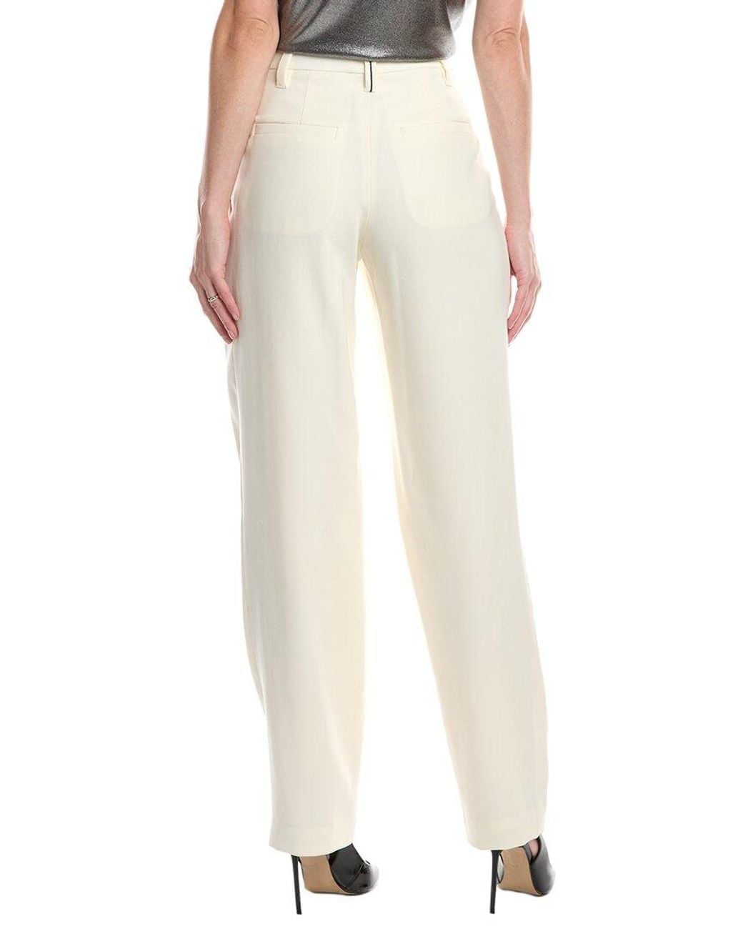 Brunello Cucinelli Natural Pleated Wool-Blend Pant