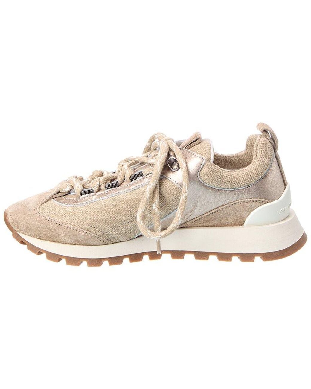 Brunello Cucinelli Natural Canvas & Suede Sneaker