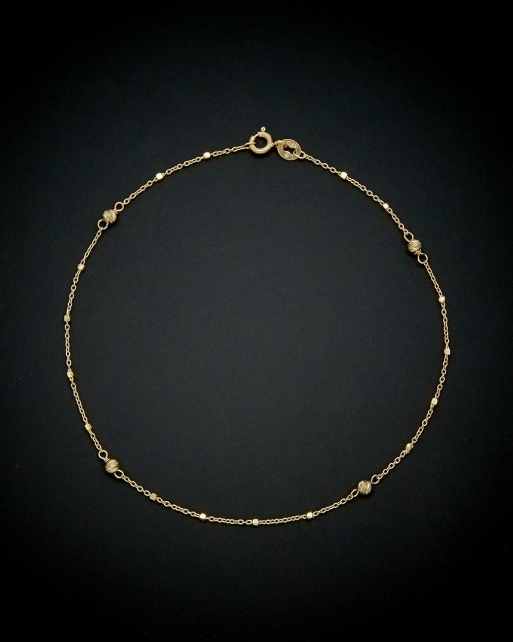 Italian Gold Black 14k Beaded Station Anklet