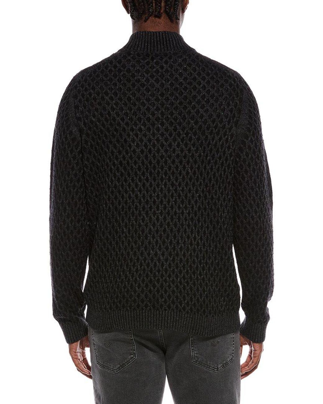 Tommy Bahama Black Cross Cable Wool & Alpaca-Blend Button Neck Mock Sweater for men