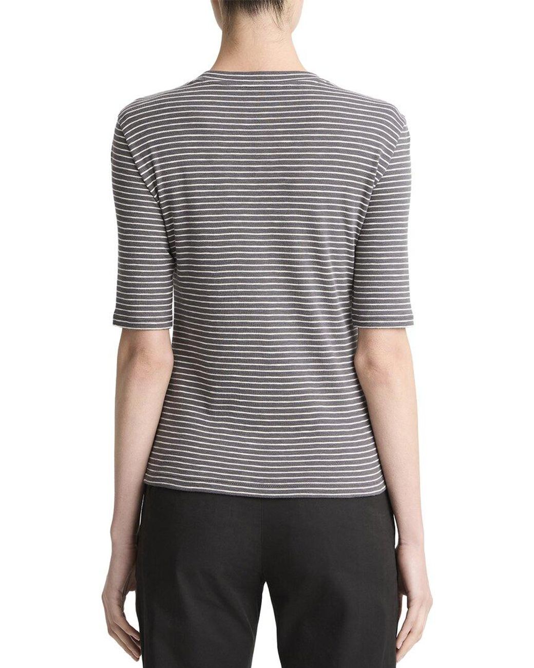 Vince Gray Striped Elbow Sleeve Crewneck Tee