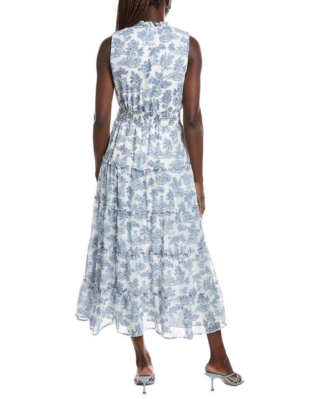 1.STATE Blue Printed Ruffle Neck Maxi Dress