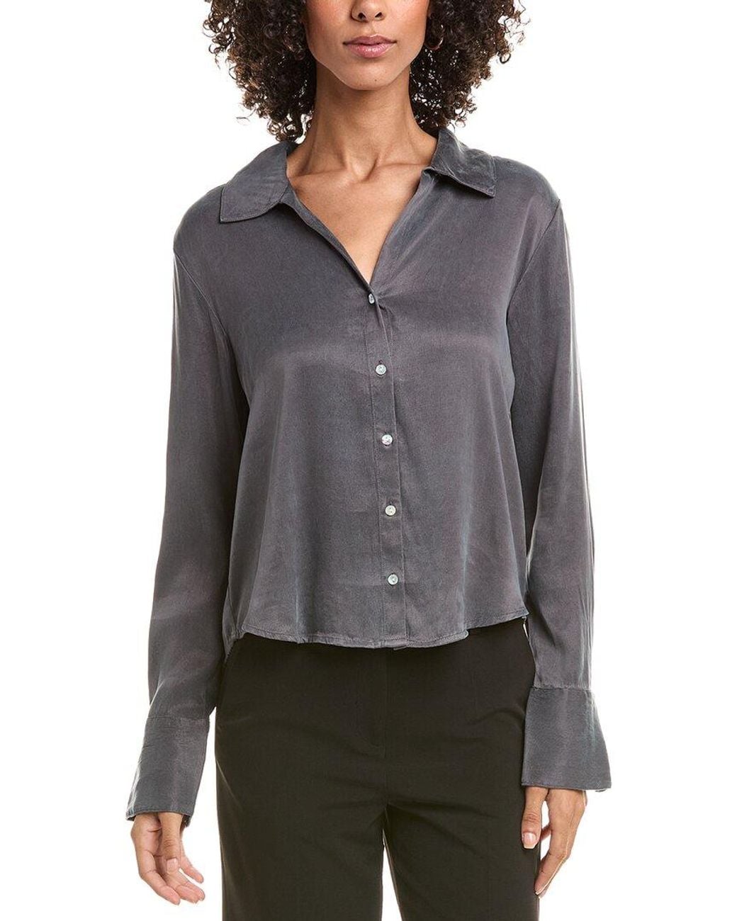 Bella Dahl Gray Flowy Wide Collar Button Down Shirt