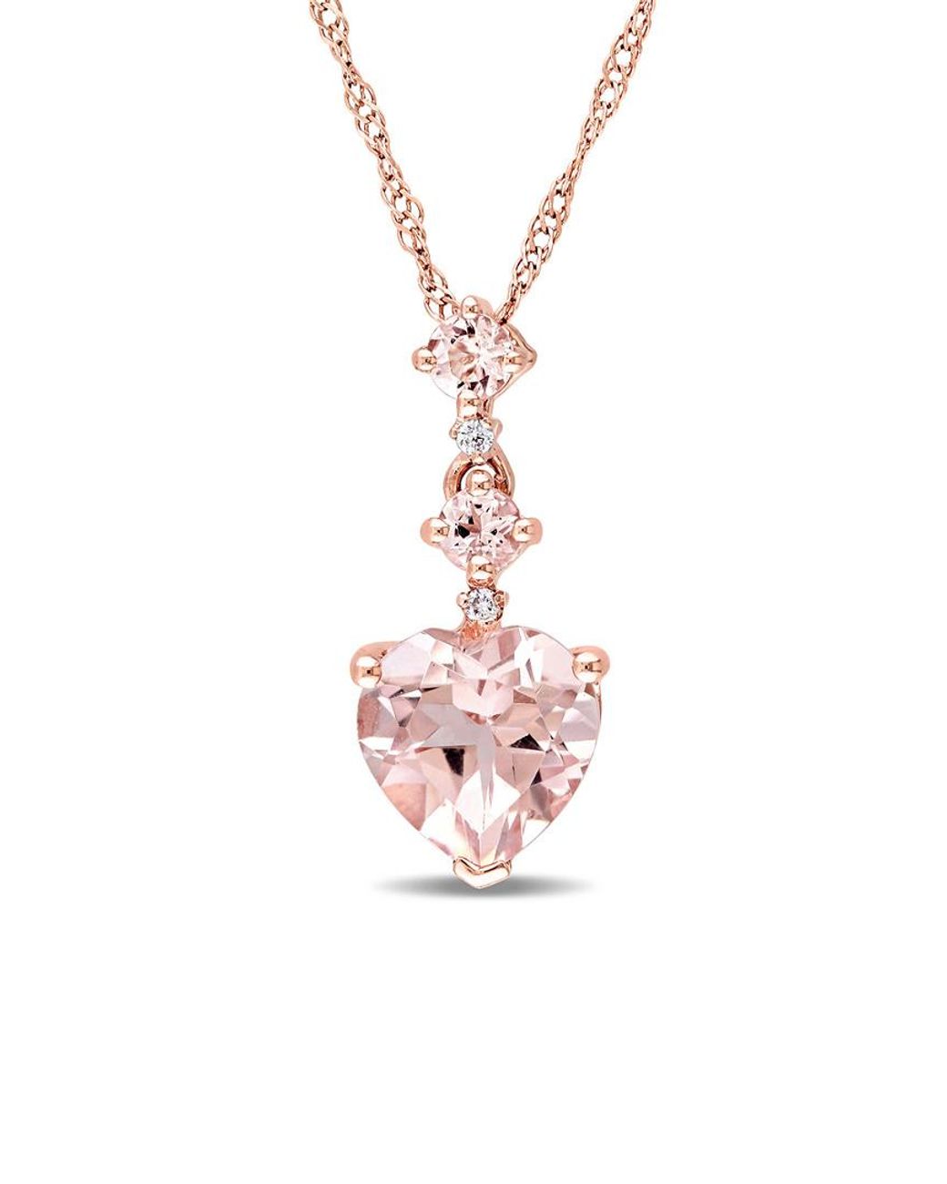 Diamond Select Cuts White 14K Rose 1.25 Ct. Tw. Diamond Morganite Necklace