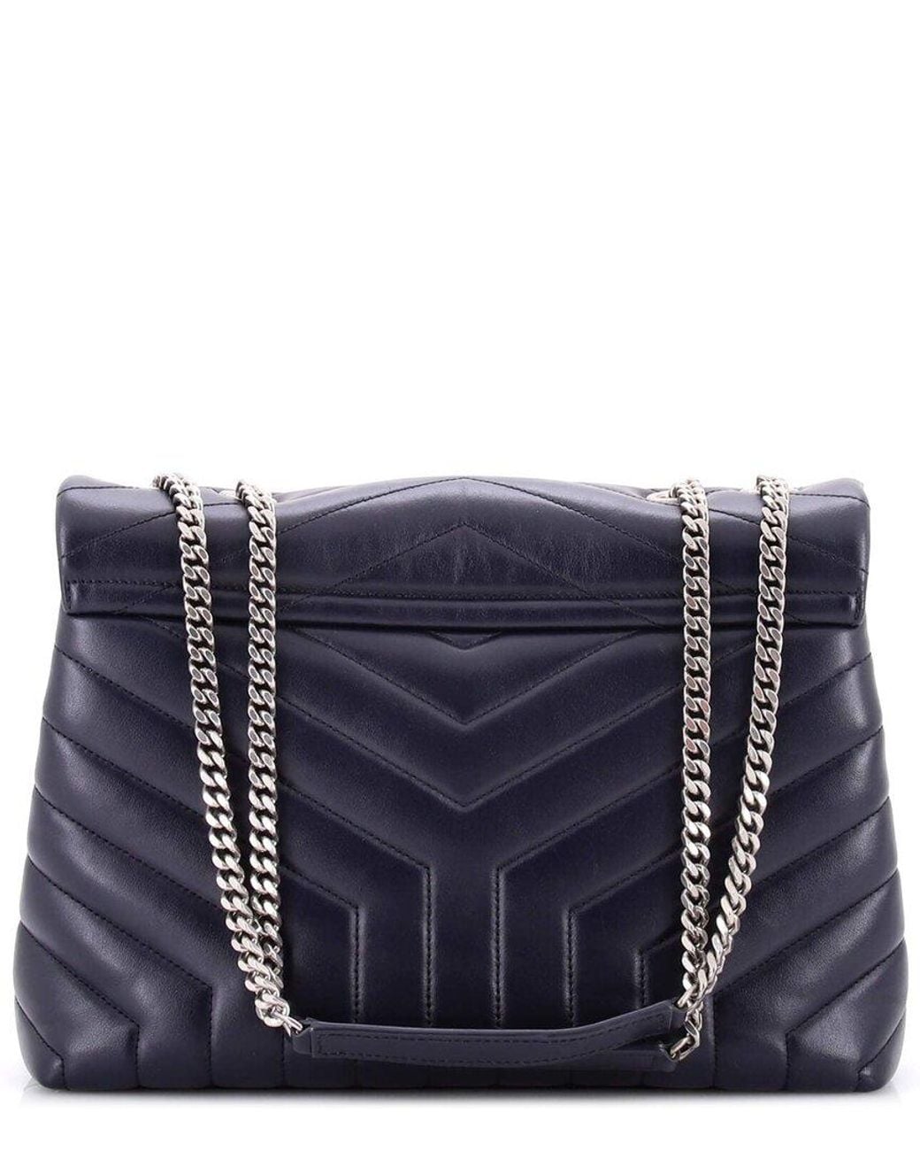 Saint Laurent Blue Matelasse Chevron Leather Loulou Shoulder Bag Medium (Authentic Pre-Loved)