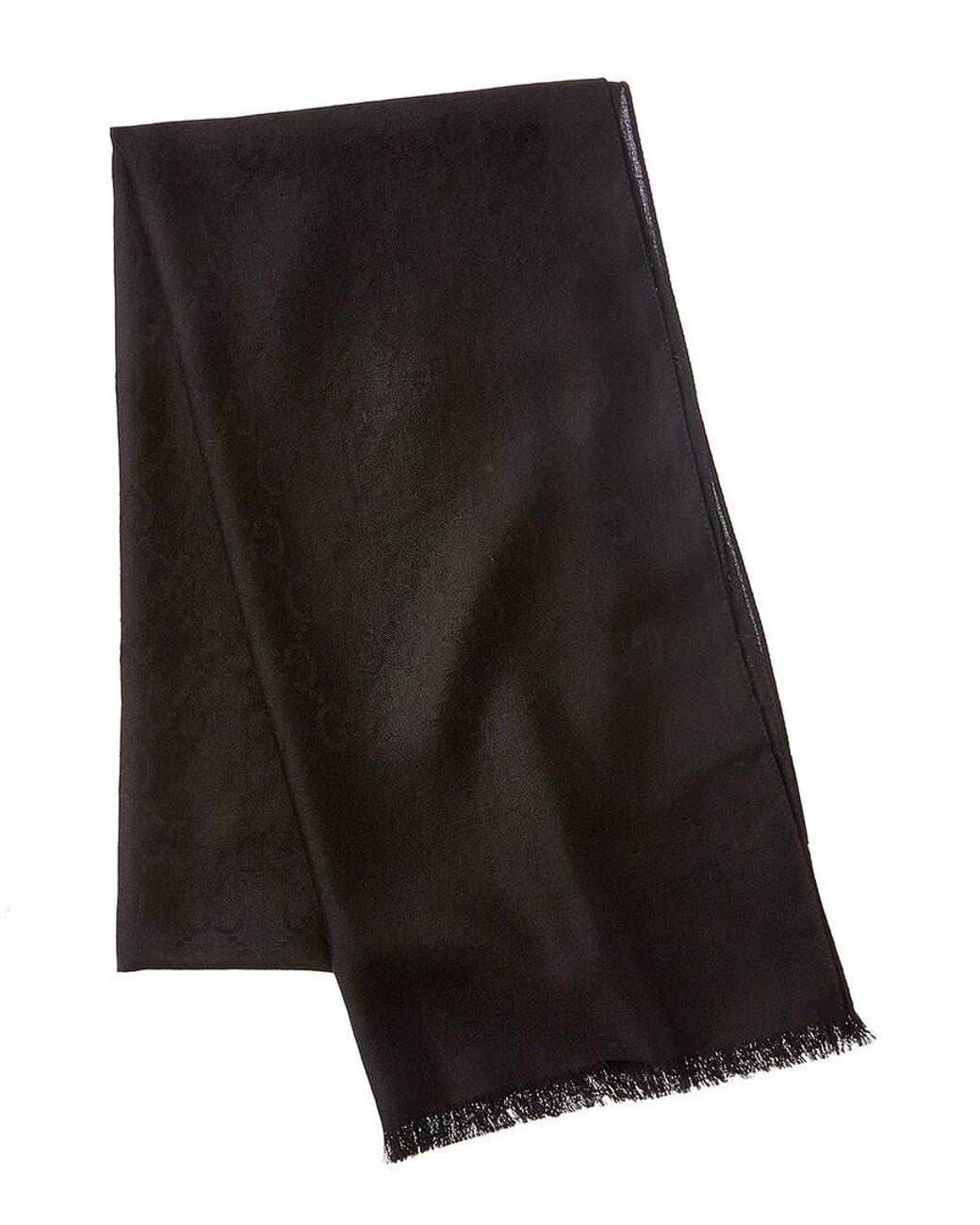 Gucci Black Logo Jacquard Wool & Silk-blend Scarf