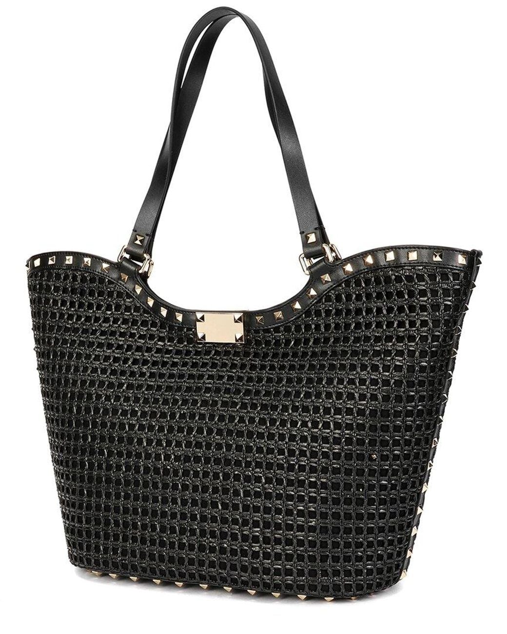 Tiffany & Fred Paris Black Raffia & Leather Large Tote