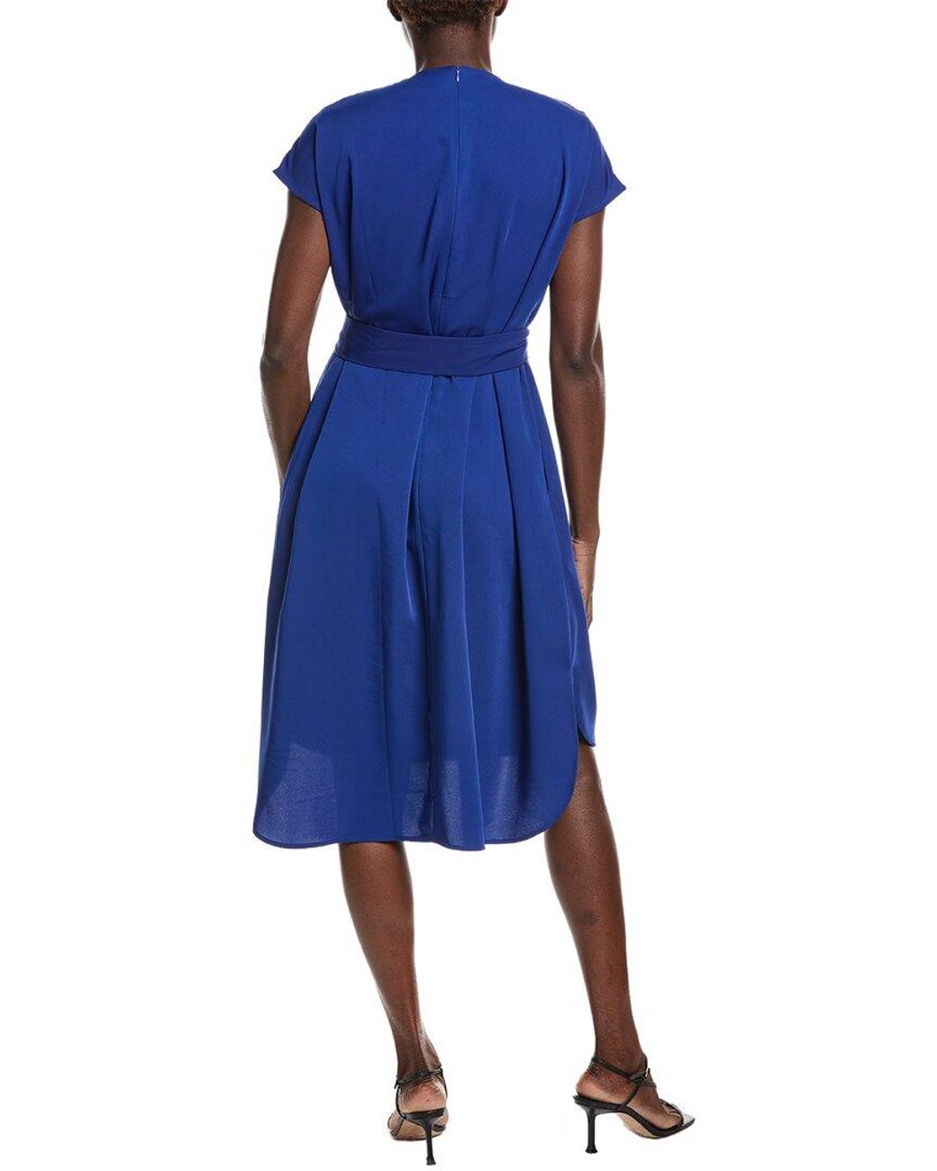 Gracia Blue Gathered Pearl Neck Midi Dress