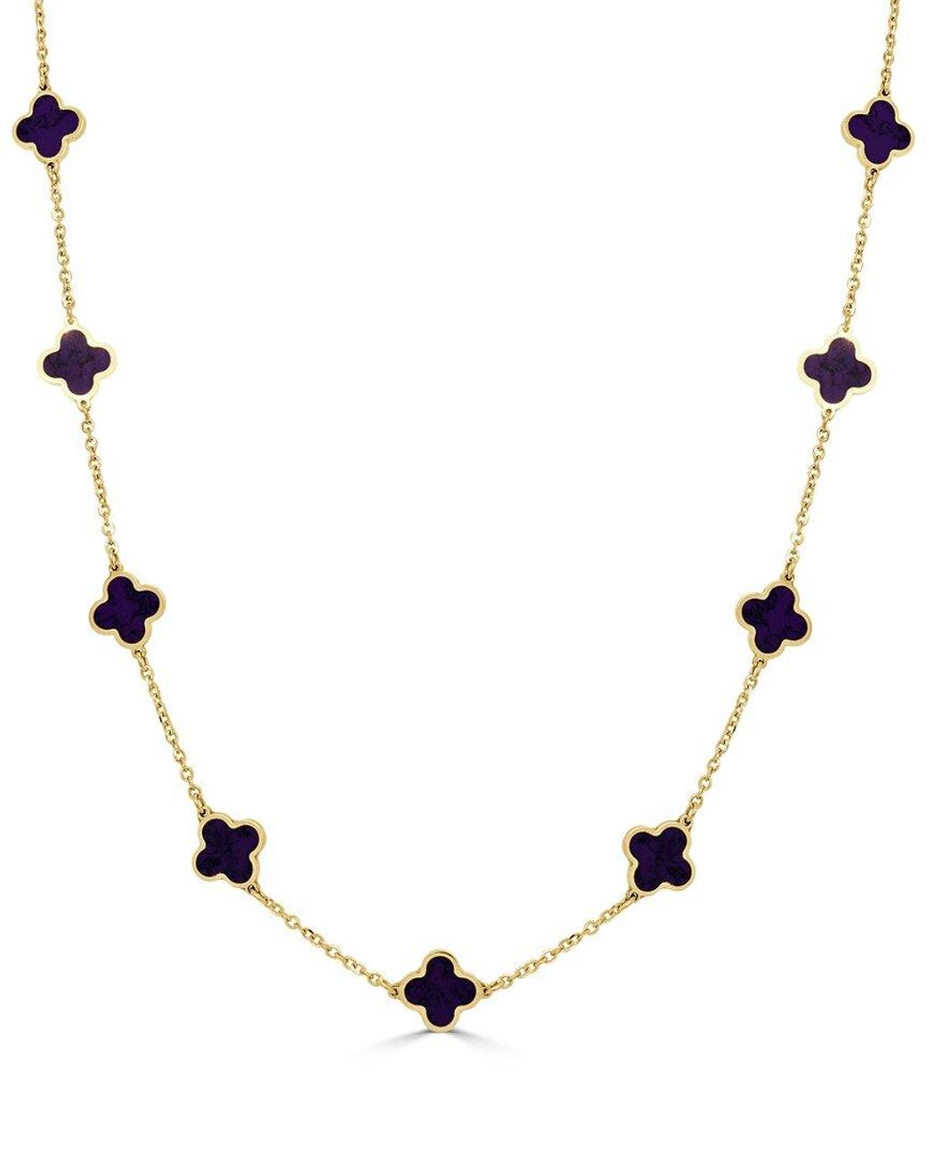 Italian Gold Natural 14K Amethyst Clover Layered Necklace
